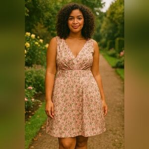Talbots Floral Sleeveless Dress Plus Size 22W V Neck Tie Waist ALine Garden